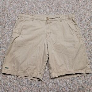 Lacoste Shorts Mens 40 Khaki Beige Classic Fit Chino Cotton Twill Golf Preppy